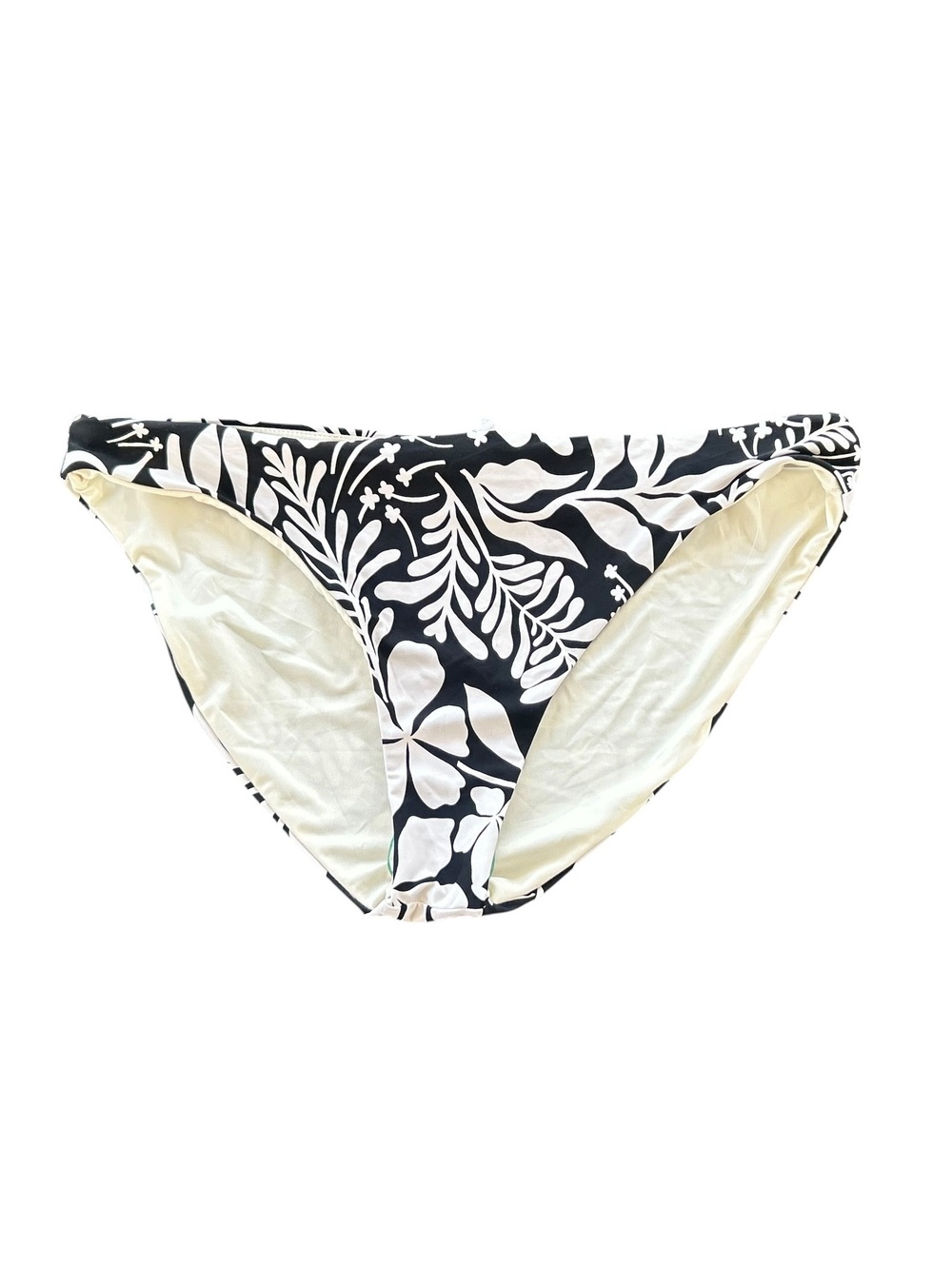 ROXY black white tropical pattern bikini swim bottom size L New